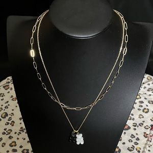 Moral Compass Inc Half & Half Colored Gummy Bear Layered Necklace Black& White.